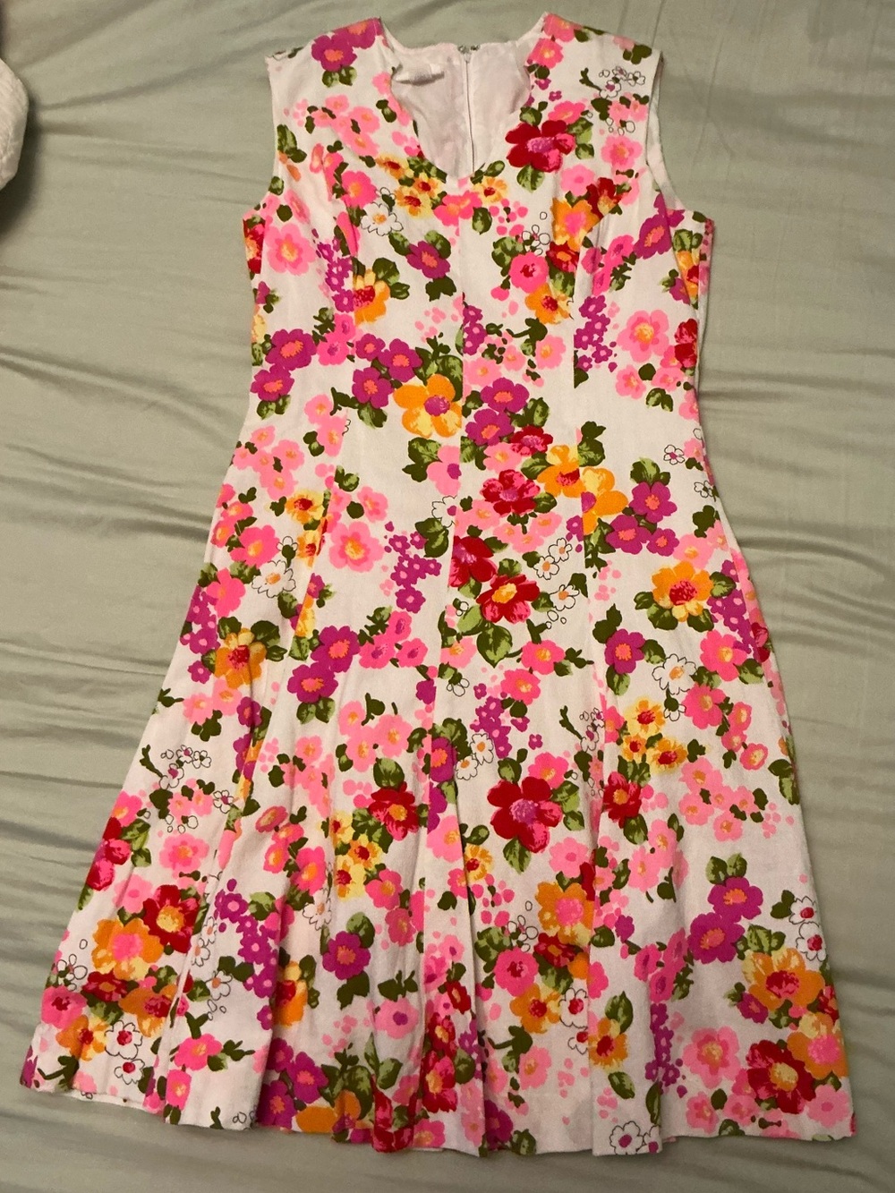 Vintage Barkcloth Hawaiian Dress 70s pink floral fit and flare A-line mod